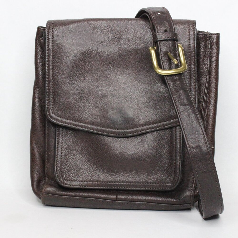 Vintage FOSSIL Brown Pebbled Leather Crossbody Messenger Bag Purse 75082